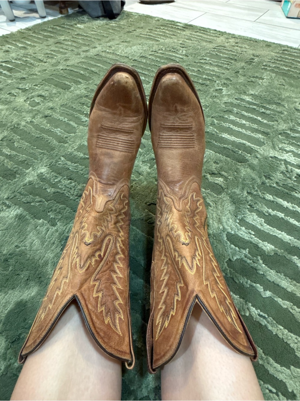 Old West Women's Tan Brown Embroidered Western Heeled Boots